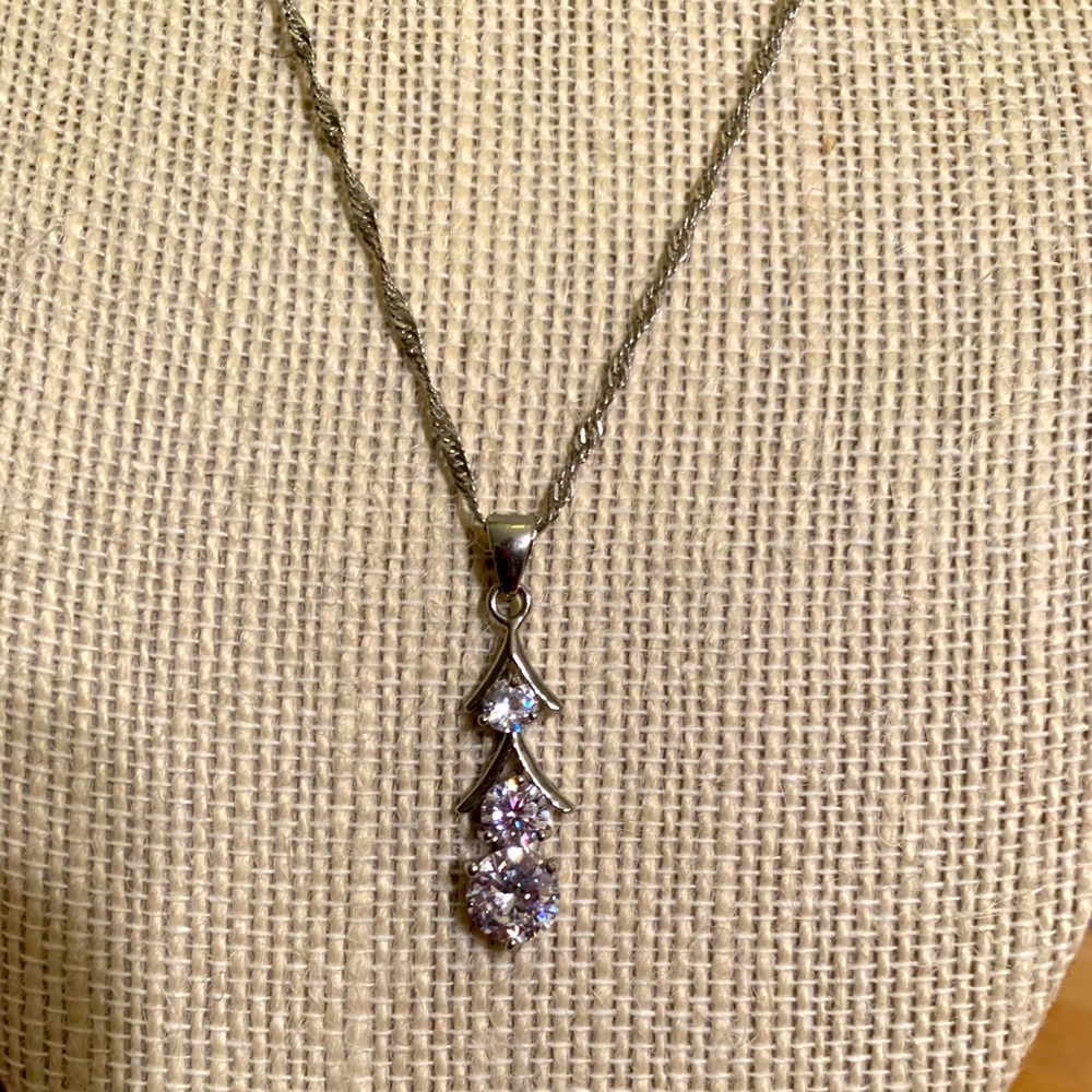 18” Sterling Silver, 3 tier drop charm, necklace